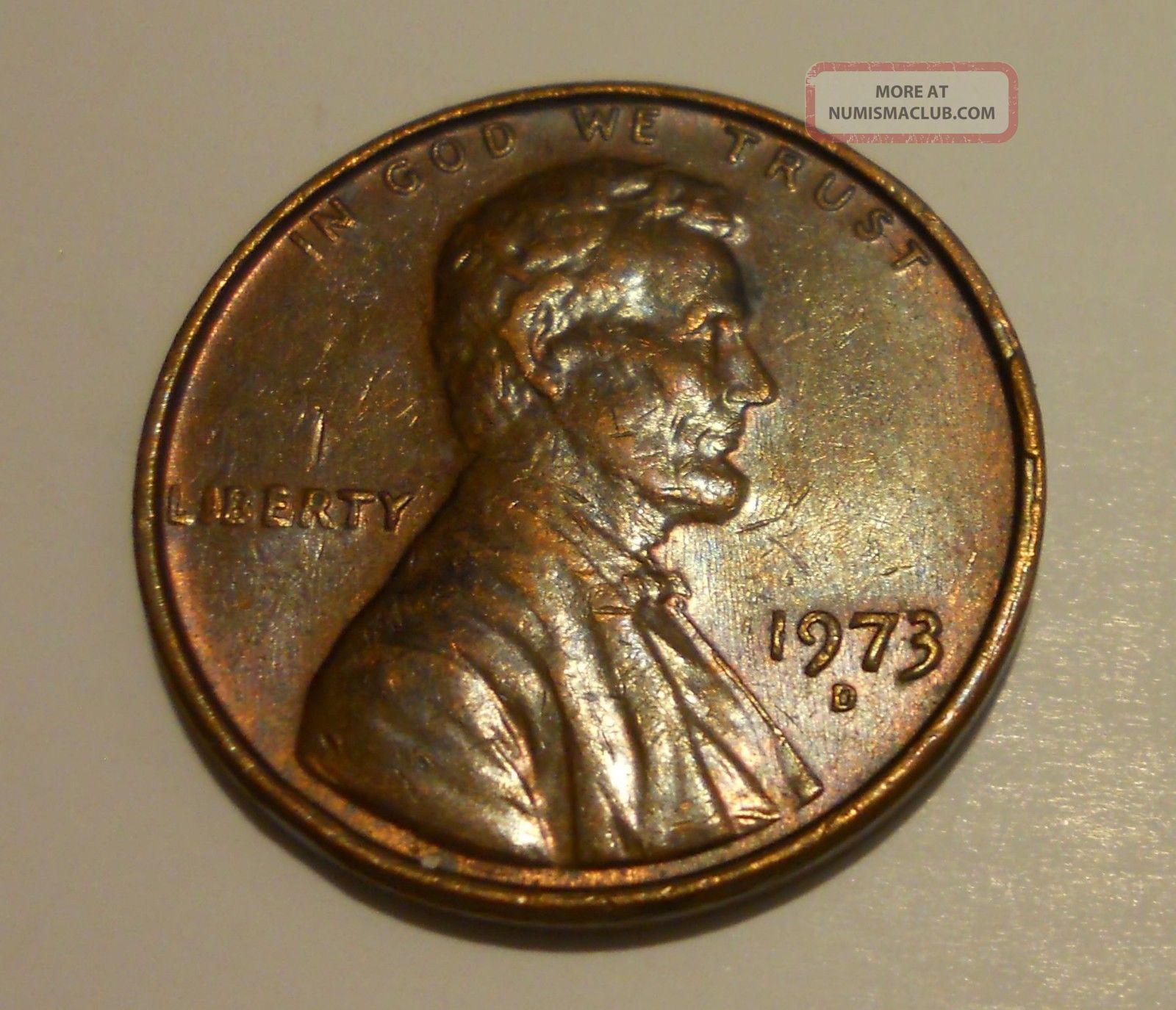1973 D Lincoln Error Penny Obverse Die Break Cud