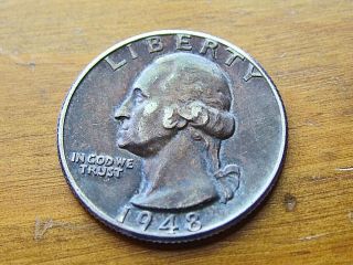 1948 - D 25c Washington Silver Quarter Average Circulated Coin photo