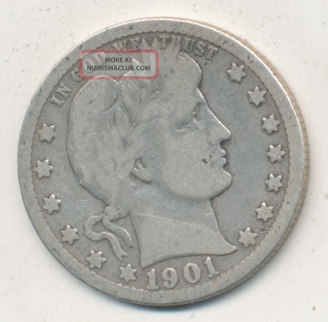 1901 Barber Silver Quarter Circulated Barber Quarter