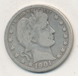 1901 Barber Silver Quarter Circulated Barber Quarter photo