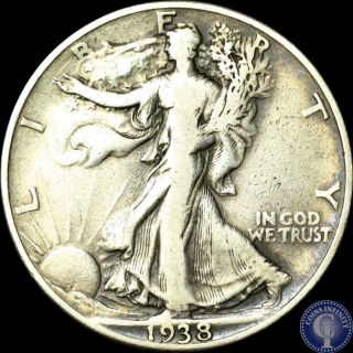 1938 D Very Fine Silver Walking Liberty Key Date Half Dollar 301 photo