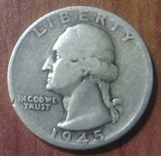 1945 - S 25c Washington Quarter Dollar 90% Silver U.  S.  Coin. photo