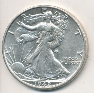 1942 S Walking Liberty Silver Half Dollar About Uncirculated photo