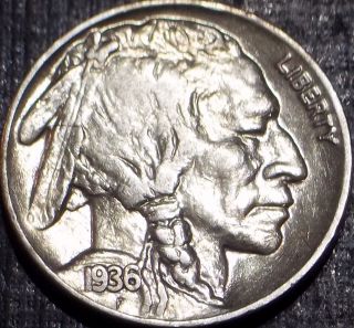 Rare 1936 - P Buffalo Nickel Full Date + Full Horn Quality Coin 48 photo