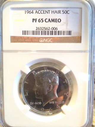 1964 50c Accented Hair (proof) Kennedy Half Dollar Ngc Pf65 Cameo photo