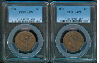 1850 & 1853 Large Cents Pcgs Au58 photo