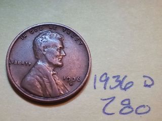 1936 D Lincoln Cent Fine Detail Great Coin (280) Wheat Back Penny photo