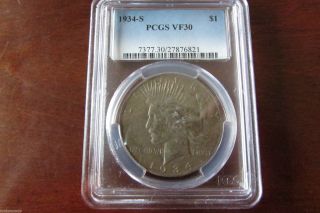 1934 S Peace Silver Dollar Pcgs Vf30 Semi Key Date photo
