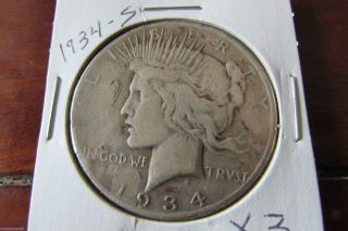 1934 - S - Peace Dollar Semi Key Date 90% Silver X3 photo