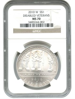2010 - W Disabled Veterans $1 Ngc Ms70 Modern Commemorative Silver Dollar photo