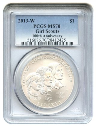 2013 - W Girl Scouts $1 Pcgs Ms70 Modern Commemorative Silver Dollar photo