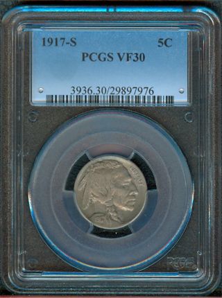 1917 - S Buffalo Nickel Pcgs Vf30 photo