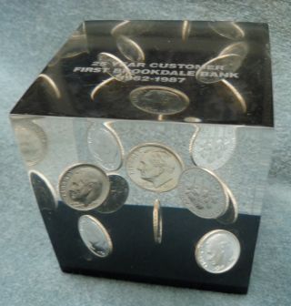 10 1963 Silver Roosevelt Dimes Encased In Lucite Cube Paperweight photo