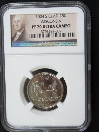 2004 S Clad Proof Wisconsin State Quarter - Ngc Pf 70 Ultra Cameo (039) photo