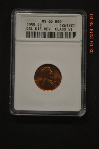 Lincoln Cent 1955 Double Die Reverse Ms65 Anacs Class Vi photo