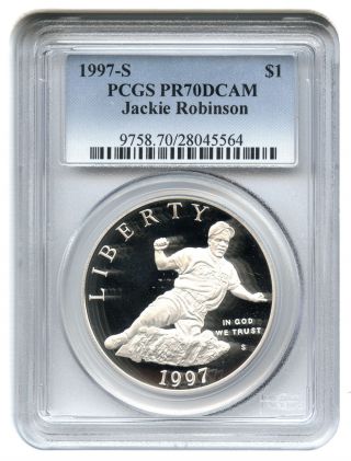 1997 - S Jackie Robinson $1 Pcgs Proof 70 Dcam Modern Commemorative Silver Dollar photo