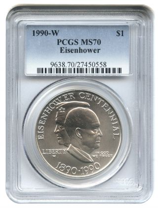 1990 - W Eisenhower $1 Pcgs Ms70 Modern Commemorative Silver Dollar photo