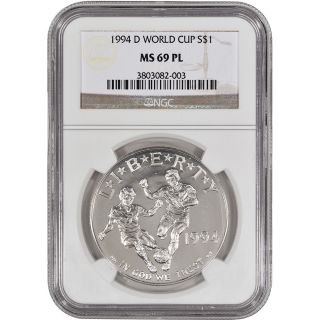 1994 - D Us World Cup Commemorative Bu Silver Dollar - Ngc Ms69 Pl photo