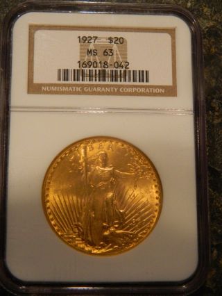 1927 $20 Old Label Ngc Ms63 St Gaudens Gold Double Eagle Coin - Tougher Grading photo