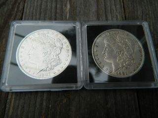 (2) 1881 Morgan Silver Dollars - Almost Uncirculated photo