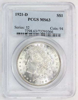 1921 D Morgan Silver Dollar Ms 63 Pcgs (1066) photo