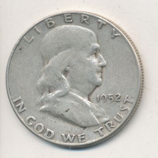 1952 - S Franklin Silver Half Dollar Circulated Semi - Key Franklin Half photo