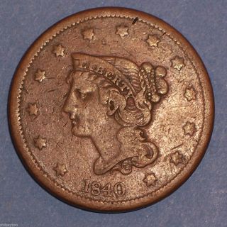1840 1c N - 6 Large Date Bn Braided Hair Cent photo