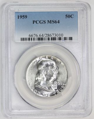 1959 Franklin Silver Half Dollar Ms 64 Pcgs (3010) photo