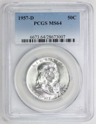 1957 D Franklin Silver Half Dollar Ms 64 Pcgs Near Gem Uncirculated (3007) photo