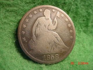 1858 - O Liberty Seated Half,  Good Silver photo