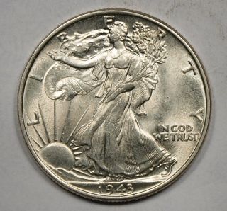 1943 Silver Walking Liberty Half Dollar,  Near Gem Uncirculated (b) photo