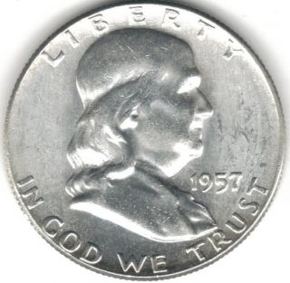 Silver Franklin Half Dollar 1957 Unc photo