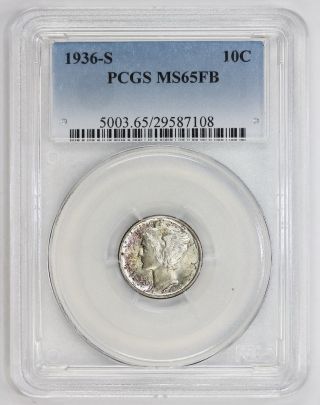 1936 S Silver Mercury Dime Ms 65 Fb Pcgs (7108) photo