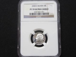 2008 S Silver Proof Roosevelt Dime - Ngc Pf 70 Ultra Cameo (051) photo