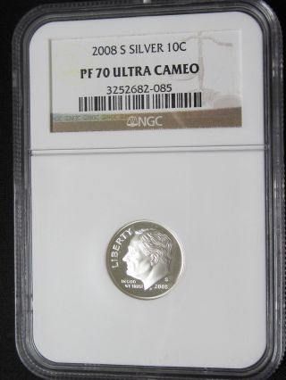 2008 S Silver Proof Roosevelt Dime - Ngc Pf 70 Ultra Cameo (085) photo