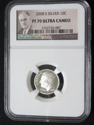 2008 S Silver Proof Roosevelt Dime - Ngc Pf 70 Ultra Cameo (087) photo