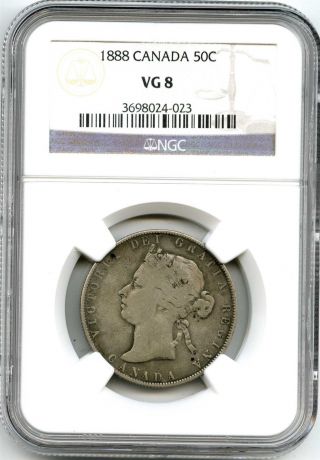 1888 Ngc Vg 8 Canada 50 Cent Half Dollar Obverse 2 photo