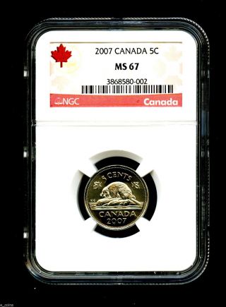 2007 Canada 5 Cent Ngc Ms67 Logo Business Strike Nickel Rare Pop=8 photo