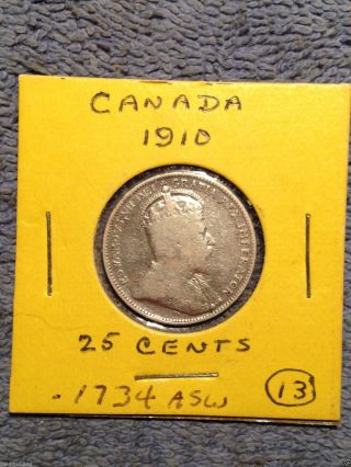 1910 Canada Silver Quarter photo
