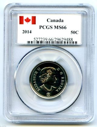 2014 Canada 50 Cent Half Dollar Pcgs Ms66. . .  Rare. . .  Canadian Label photo