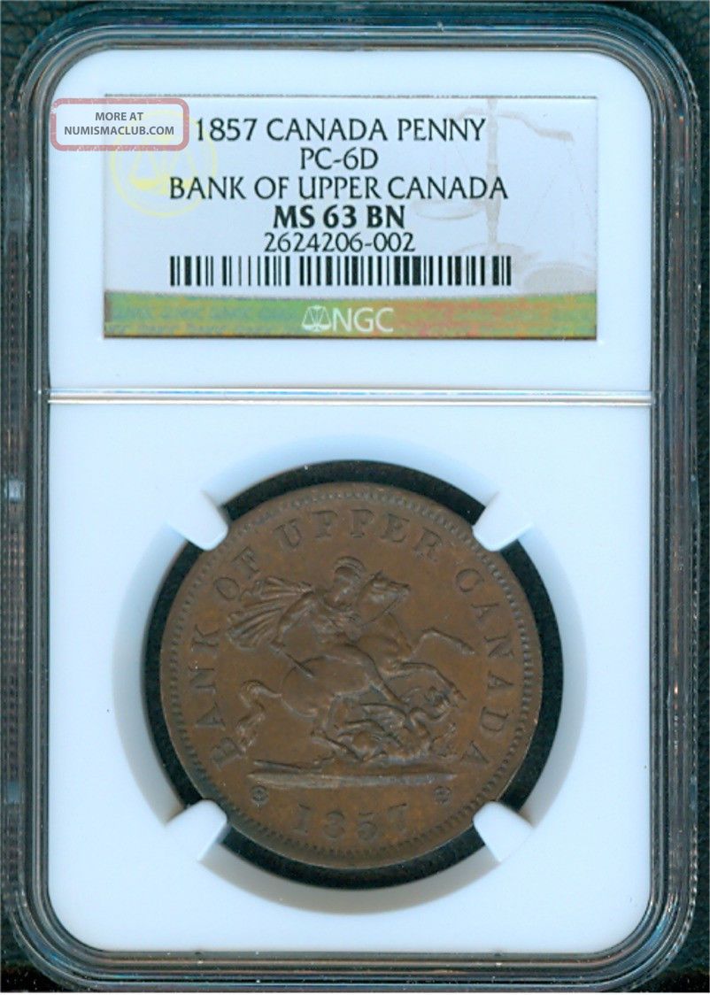 1857 Bank Of Upper Canada Penny Ngc Ms63 Coins: Canada photo