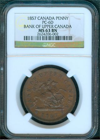 1857 Bank Of Upper Canada Penny Ngc Ms63 photo