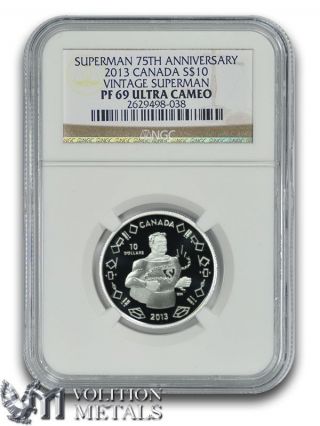 2013 Canada $10 Silver Vintage Superman Ngc Pf69 Uc With photo