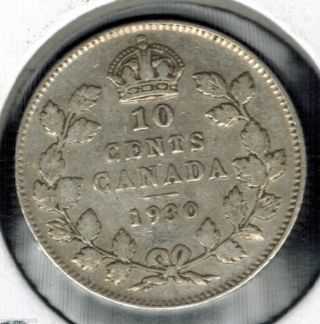 1930 Canada King George V Silver 10 Cents.  800 Fine Silver Great Detail photo
