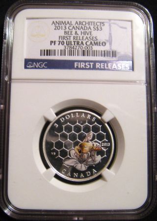 2013 Canada $3 Bee & Hive Ngc Pf70 Fr Animal Architects First Releases Pr70 photo