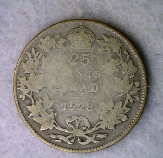 Canada 25 Cents 1928 Silver Coin (cyber 189) photo