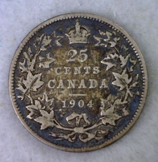 Canada 25 Cents 1904 Fine Silver Coin (cyber 188) photo