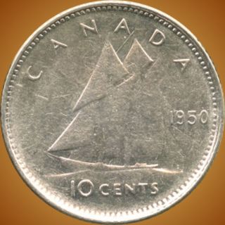 1950 Canada 10 Cent Silver Coin (2.  33 Grams.  800 Silver) (no Tax) photo