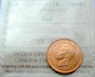 1938 Small Cent Iccs Ms - 65 Red & Lustrous Gem Brilliant Unc Penny photo