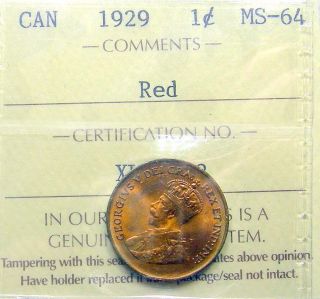 1929 Small Cent Iccs Ms - 64 Red Scarce,  & Lustrous Agem Bu++ Penny photo
